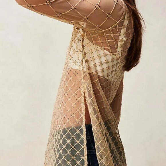 Free People Cross My Heart Tunic Top Barnacle Mauve Sheer Embellished S 257025 - Picture 5 of 9